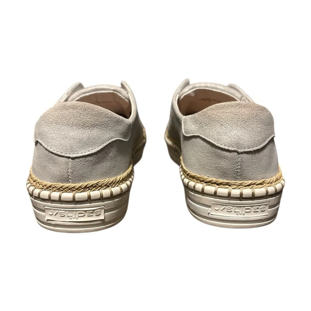 J/Slides NYC Kayla Leather Metallic Gray Slip-On Sneakers Whipstitch Detail Sz 7